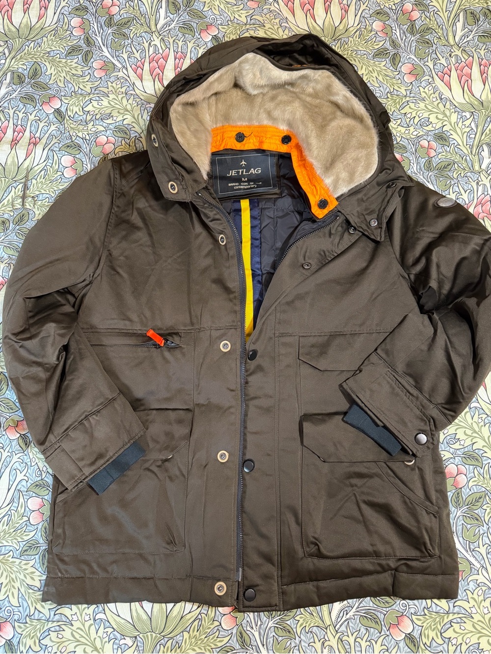 JETLEG Men's Brown Parka Jacket with Faux-Fur Hood. NWOT.